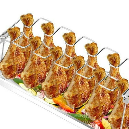 

Douhoow BBQ Chicken Leg Wing Grill Rack Barbecue Drumsticks Holder Roaster Stand with Drip Pan