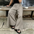 thumbnail image 6 of JULMCOMO Palazzo Pants for Women Striped Elastic Waisted Flowy Oversized Wide Leg Pants Full Floor Length Resort Baggy Trousers with Pockets Beige L, 6 of 6