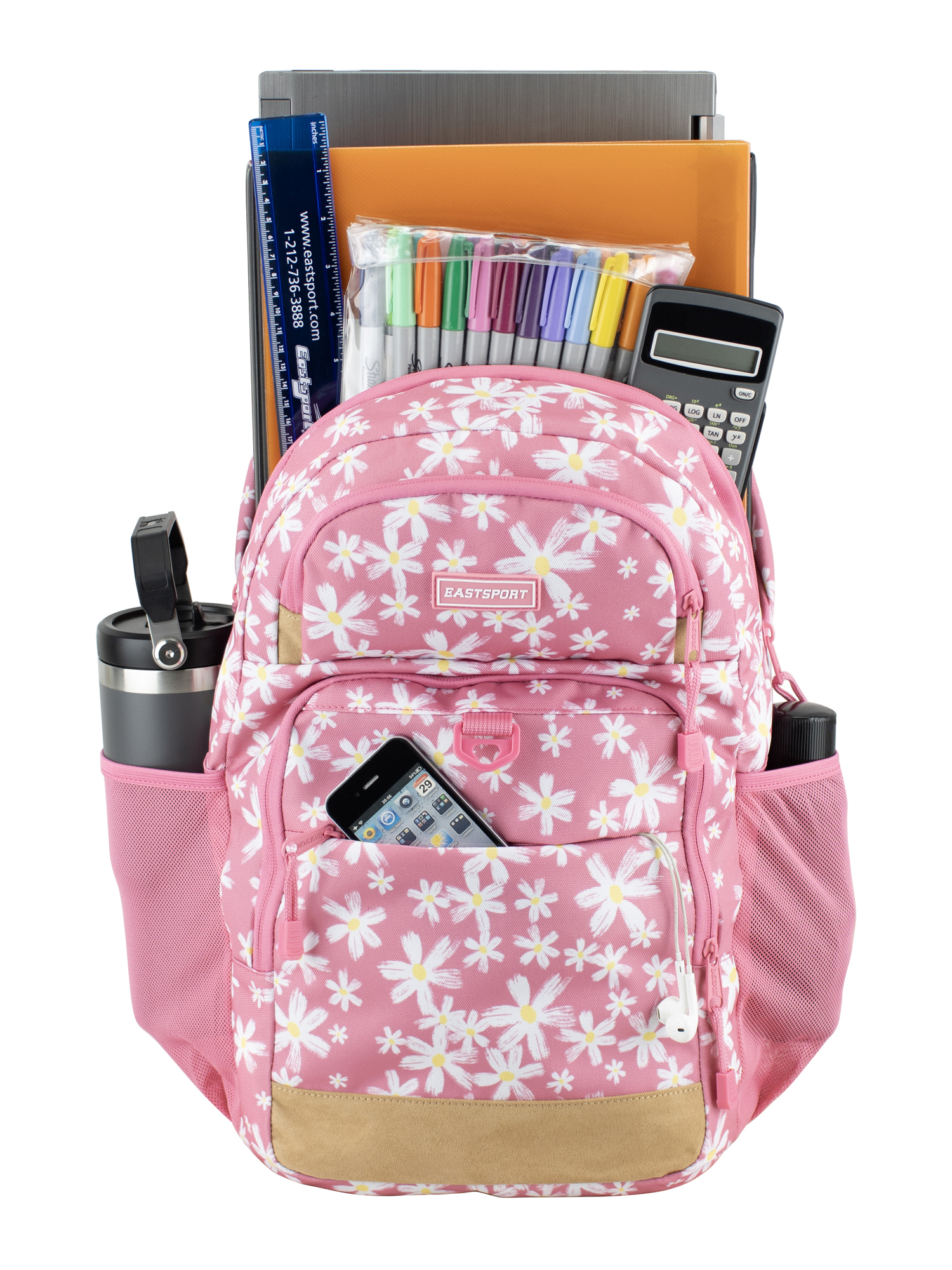 Mochila unisex de 19" Aero Core, rosa con margaritas tradicionales 8