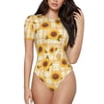 thumbnail image 2 of Picia Coffee Plaid Sunflower Womens One Piece Swimsuits Modest Tummy Control Bathing Suits Lace Up Slimming Swim Suit-Large, 2 of 9
