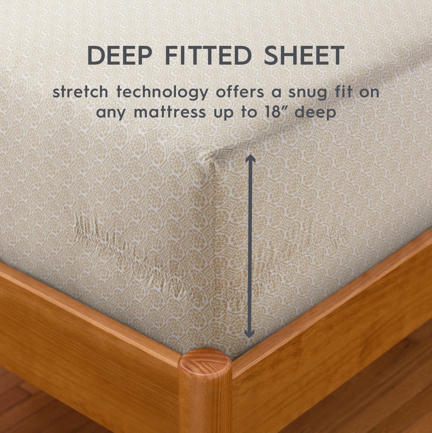 Better Homes & Gardens 4-Piece 300 Thread Count Suzani Almond Biscuit Cotton Sateen Bed Sheet Set, Queen