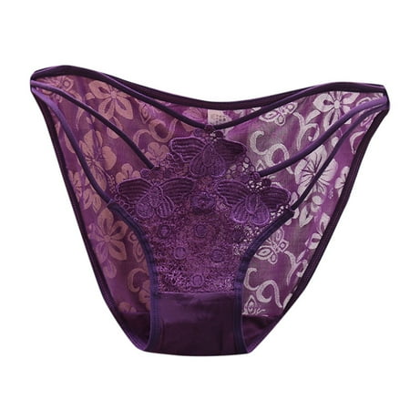 BYHONG Sexy Underwear Female Embroidered Japanese Students Hollow Out Transparent Triangle Pants Women s Panties Purple One Size