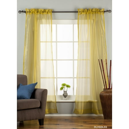 Olive Gold Rod Pocket Sheer Tissue Curtain Panel Drape Piece