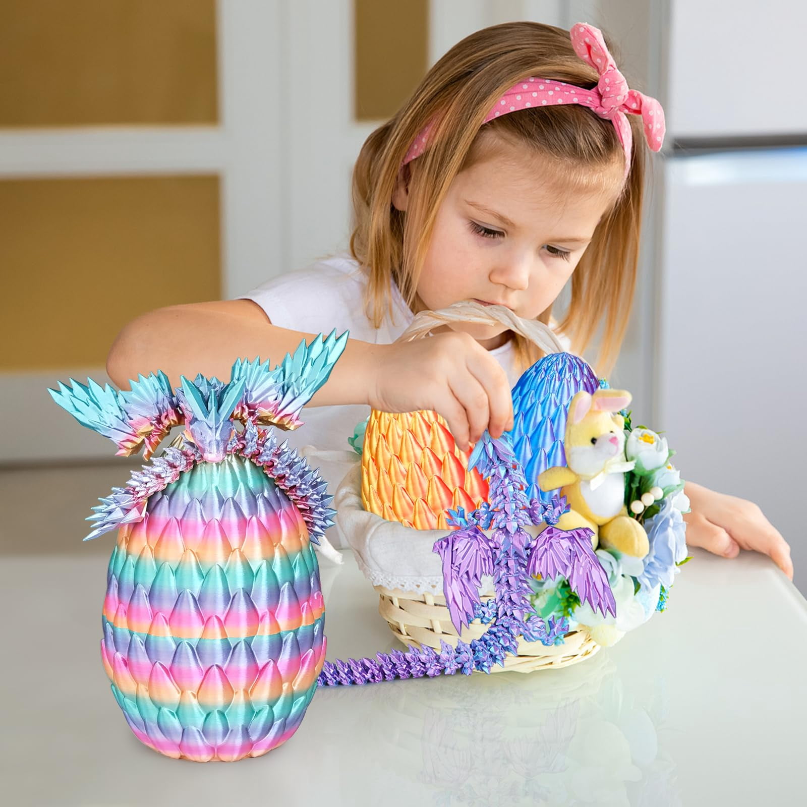 2 PCS 3D Printed Flying Dragon Egg with Articulated Dragon Inside – Mystery Fidget Toy Gifts for Kids,Home Office Desk Figure Decor,Creative Ornaments, Birthday, Easter, Halloween, Christmas