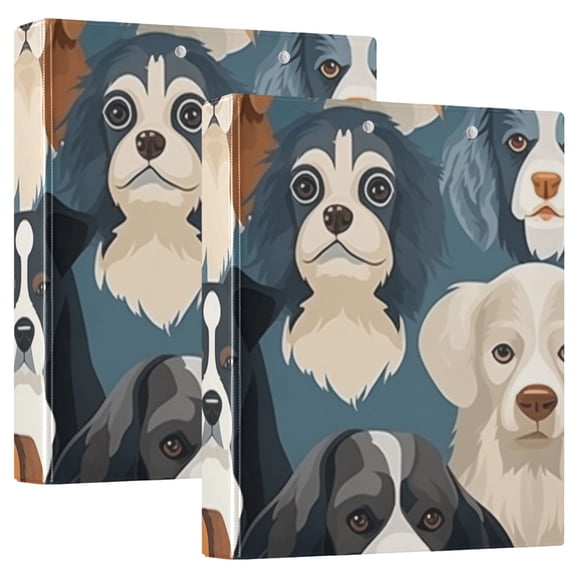 Dogs Heads 3 Ring Binders 1.5 inch Hardcover File Folders with Interior Pockets A4 Size Organizer for School Office Hospital Set of 2
