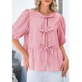 thumbnail image 4 of Blusa PRETTYGARDEN para mujer con lazo en la parte delantera a rayas rojas, talla L, 4 of 9