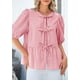 thumbnail image 4 of Blusa PRETTYGARDEN para mujer con lazo en la parte delantera a rayas 2025, roja S, 4 of 9