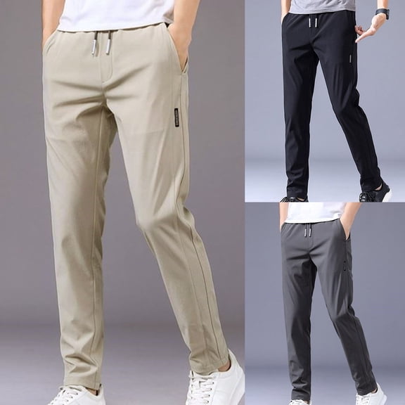 Fusipu Men Pants Elastic Waist Trendy Polyester Casual Drawstring Men Trouser for Street Wear