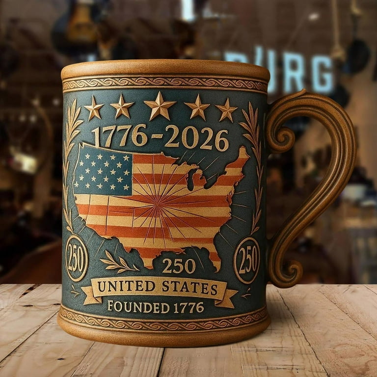 250th Anniversary Military 3D Mug Patriotic Commemorative Coffee Cup, US History 1776-2026, Veteran Gift, Symbol of Courage, Handmade Collectible