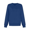thumbnail image 4 of Women's Solid Color V-Neck Sweatshirt Long Sleeve Pullover Comfy Casual Fall Fashion Top | CSEONE,Navy XL, 4 of 6