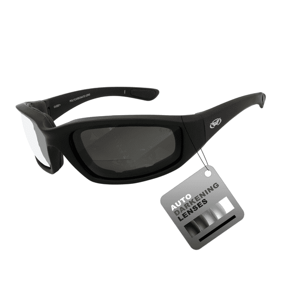 Global Vision Kickback Z 24 Polarized Photochromic Motorcycle Sunglasses Padded Black Frame with Auto-Darkening Lenses ANSI Z87.1 Certified