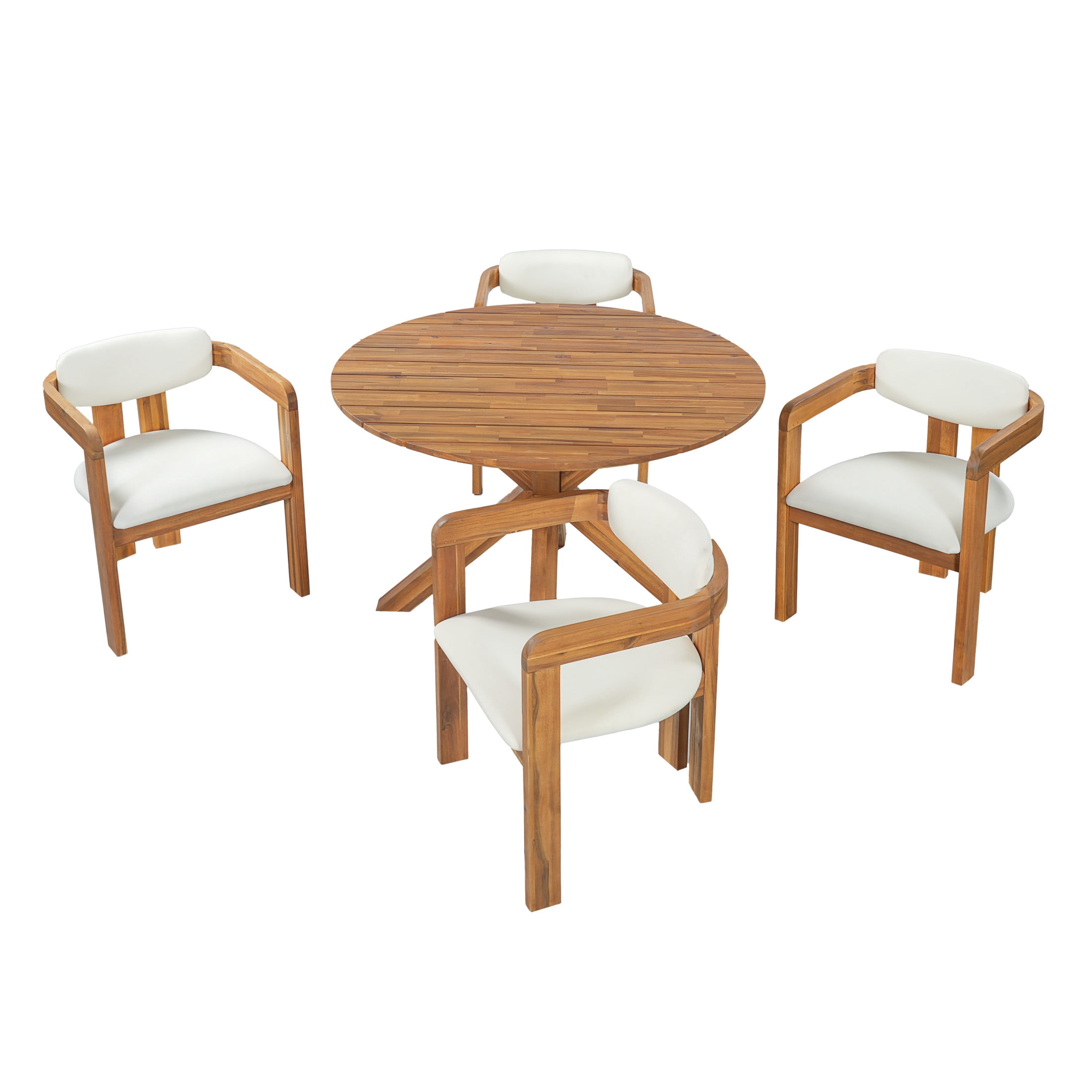Christopher Knight Home 5-Piece Modern Outdoor Dining Set, Round Table and Barrel Chairs, Natural+Beige