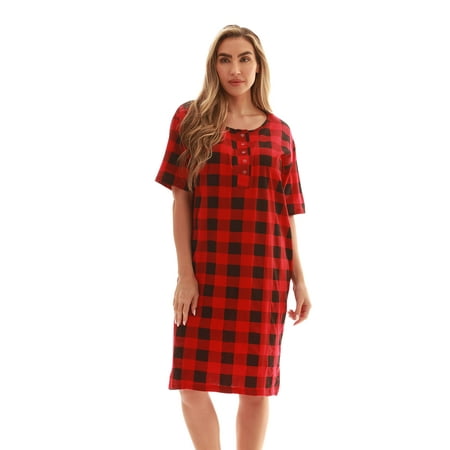 

Just Love Short Sleeve Nightgown Sleep Dress for Women 4360-10018-GRY-1X (Buffalo Plaid Medium)