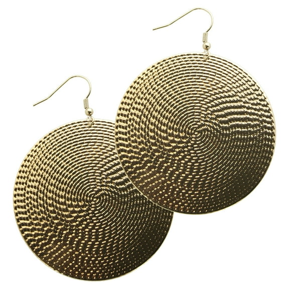Time and Tru Women's Gold Tone Textured Disc Drop Earrings