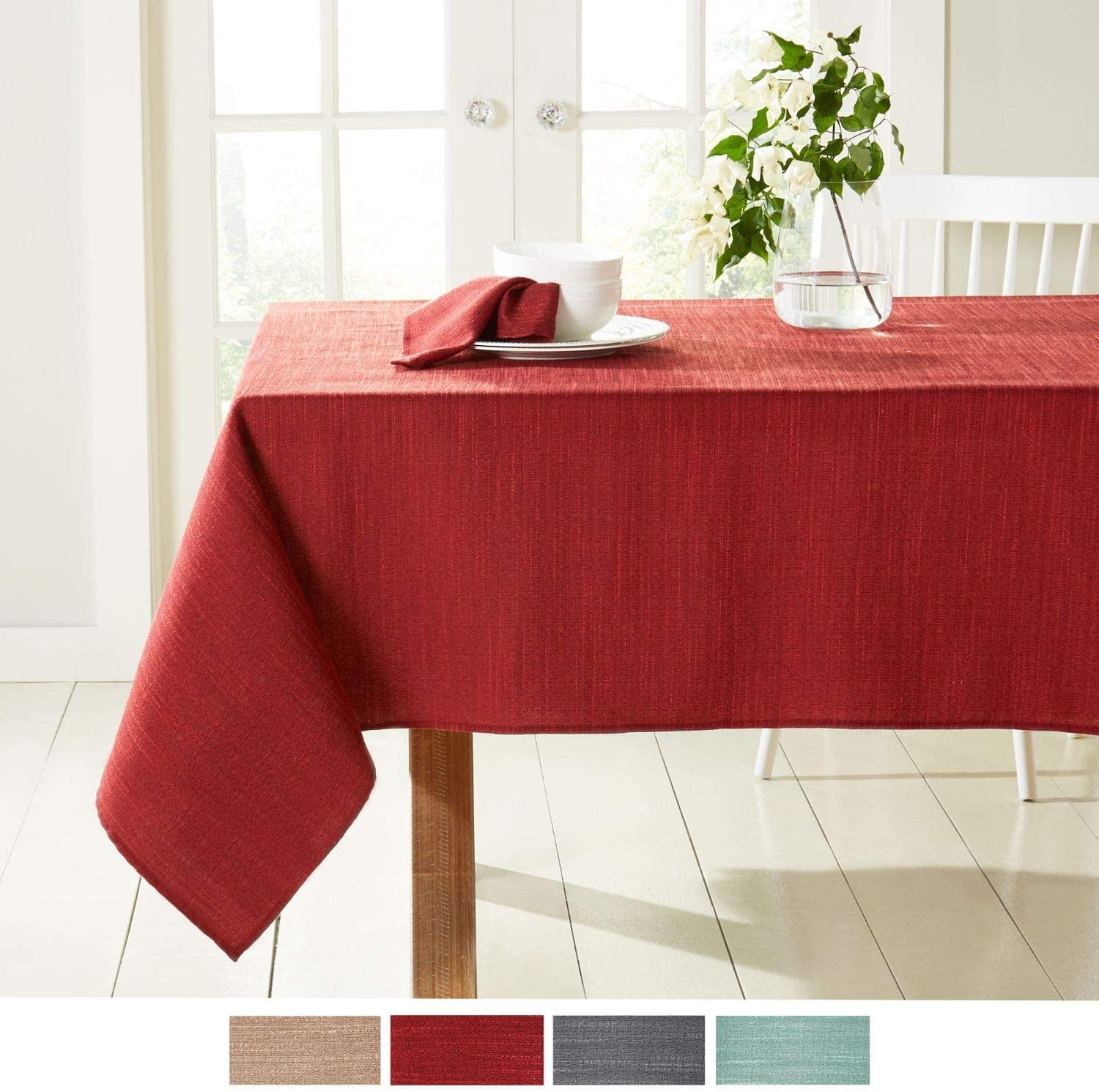 TOWN & COUNTRY LIVING Harper Stain and Water Resistant Tablecloth Single Pack, Deep Redwood, 60"x102"