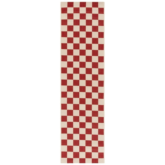 SAFAVIEH Courtyard Talbot Checkered Indoor/Outdoor Runner Rug, Red/Beige, 2'3" x 5'
