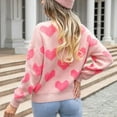 thumbnail image 5 of Ladies Soft Fuzzy Sweaters Round Neck Loose Heart Printed Pullover Tops Long Sleeve Casual Festival Valentines Gift (X-Large, Pink), 5 of 5
