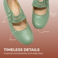 thumbnail image 3 of Chase & Chloe Women's Vintage Mary Jane Low Heel Pumps - Classic Scalloped Edge Dress Shoes with Button Detail, 3 of 5
