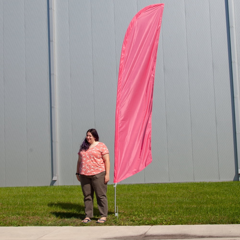 Vispronet - Pink Solid Feather Flag Kit - 13.5ft Knitted Polyester Swooper Flag with Pole Set and Ground Spike - Dyed in The USA