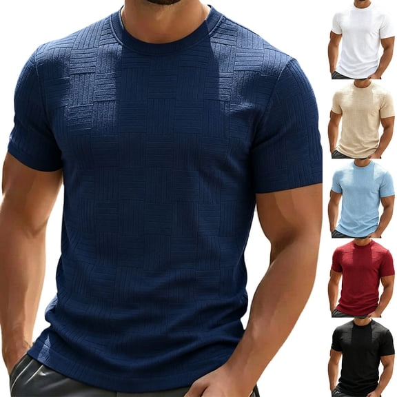 Yaoyar Men's T Shirts Summer Crewneck Tee Casual Textured Shirts Short Sleeve Slim Fit Pullover Tops Solid Color Tshirts