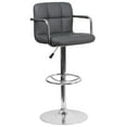 thumbnail image 3 of BizChair Contemporary Gray Quilted Vinyl Adjustable Height Barstool with Arms and Chrome Base, 3 of 12