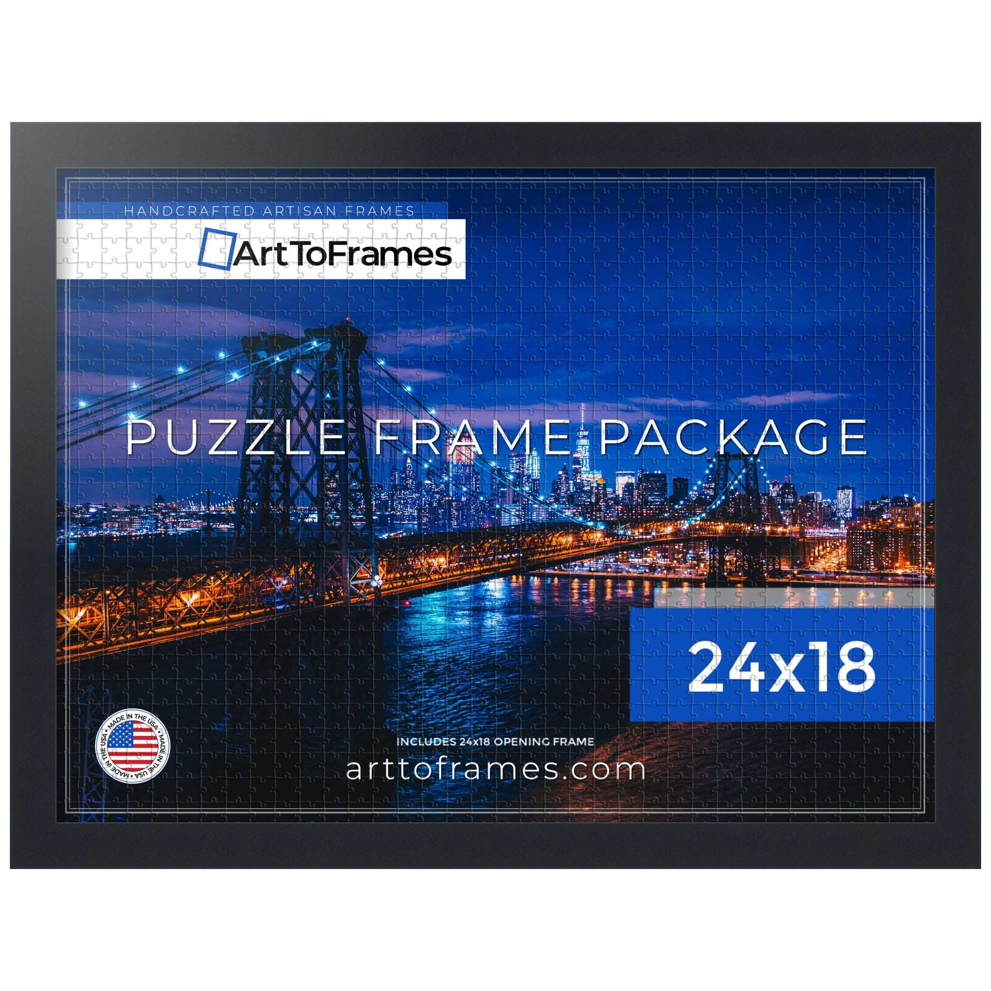 ArtToFrames 24x18 Inch - 61x46 CM Black Puzzle Frame for 300 piece Puzzles.1.25 Inch Custom MDF Puzzle Frames, Soft Black - Comes with Economy Acrylic