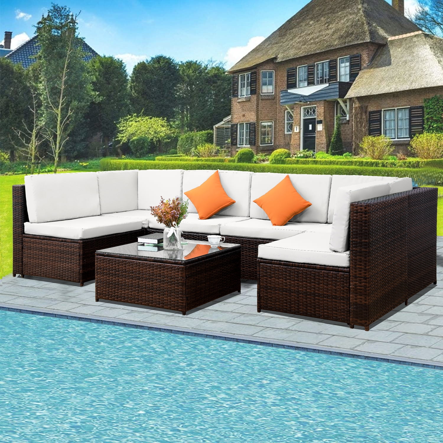 uhomepro patio conversation sets, 7 piece outdoor furniture set with