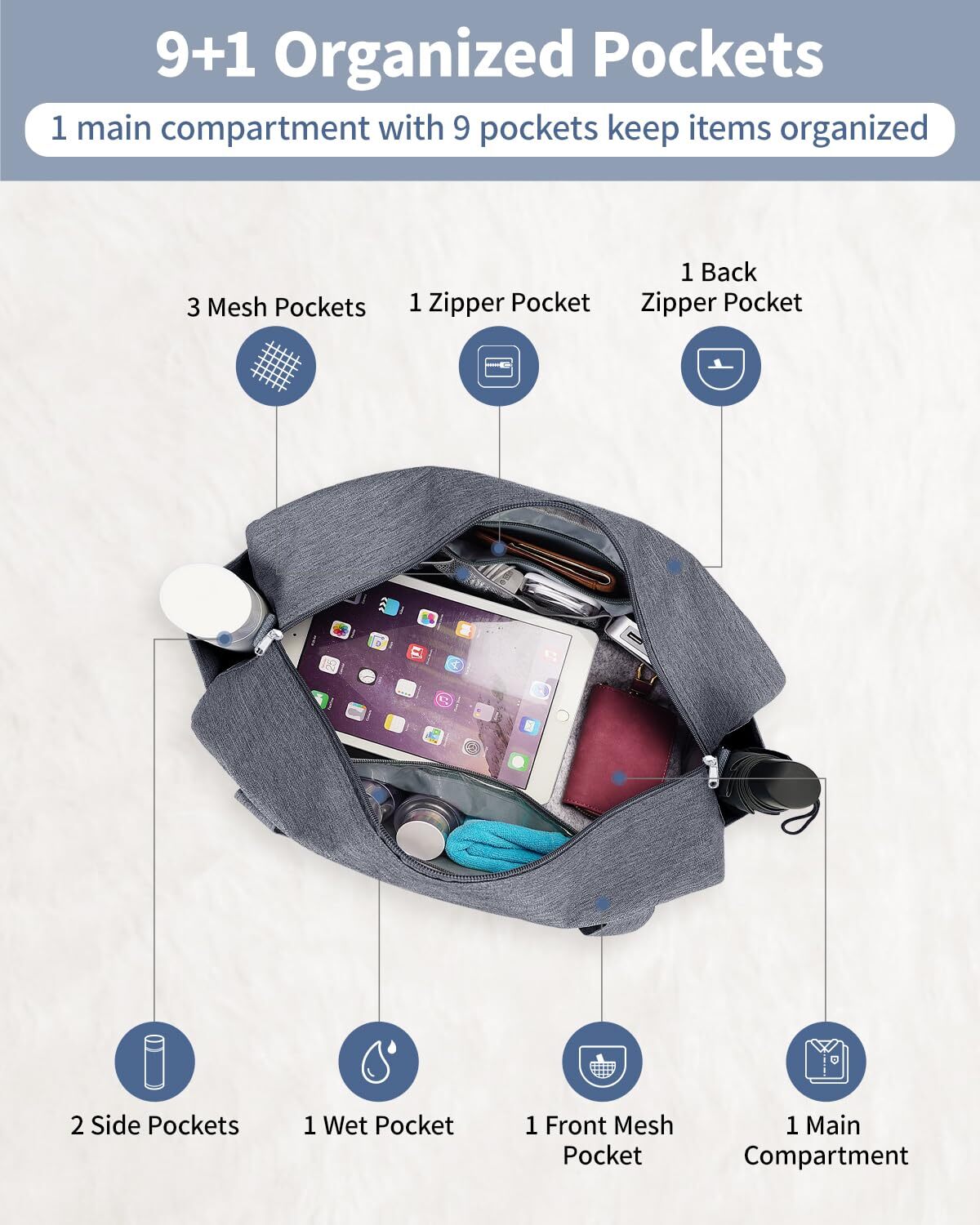 Underseat Bag Weekender Travel Duffel Tote with Adjustable Shoulder Straps for Spirit Airlines Personal Item Bag 18x14x8 for Gym Overnight, Grey