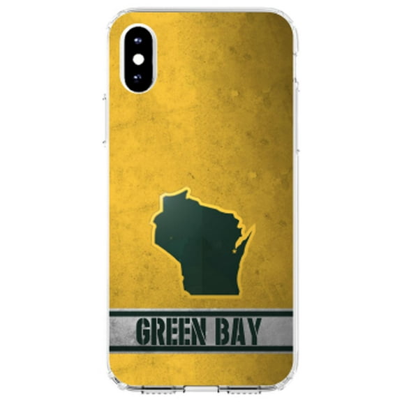 DistinctInk Clear Shockproof Hybrid Case for iPhone X / XS (5.8" Screen) - TPU Bumper, Acrylic Back, Tempered Glass Screen Protector - Green Bay Wisconsin - Football Team