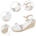 thumbnail image 5 of Rokment Sparkly Rhinestones Platform Wedge Dressy Sandals for Women Bride Wedding Beach Summer Casual Lace Open Toe Espadrilles Chunky High Heels Bridal Dress Sandal White Size 7, 5 of 7