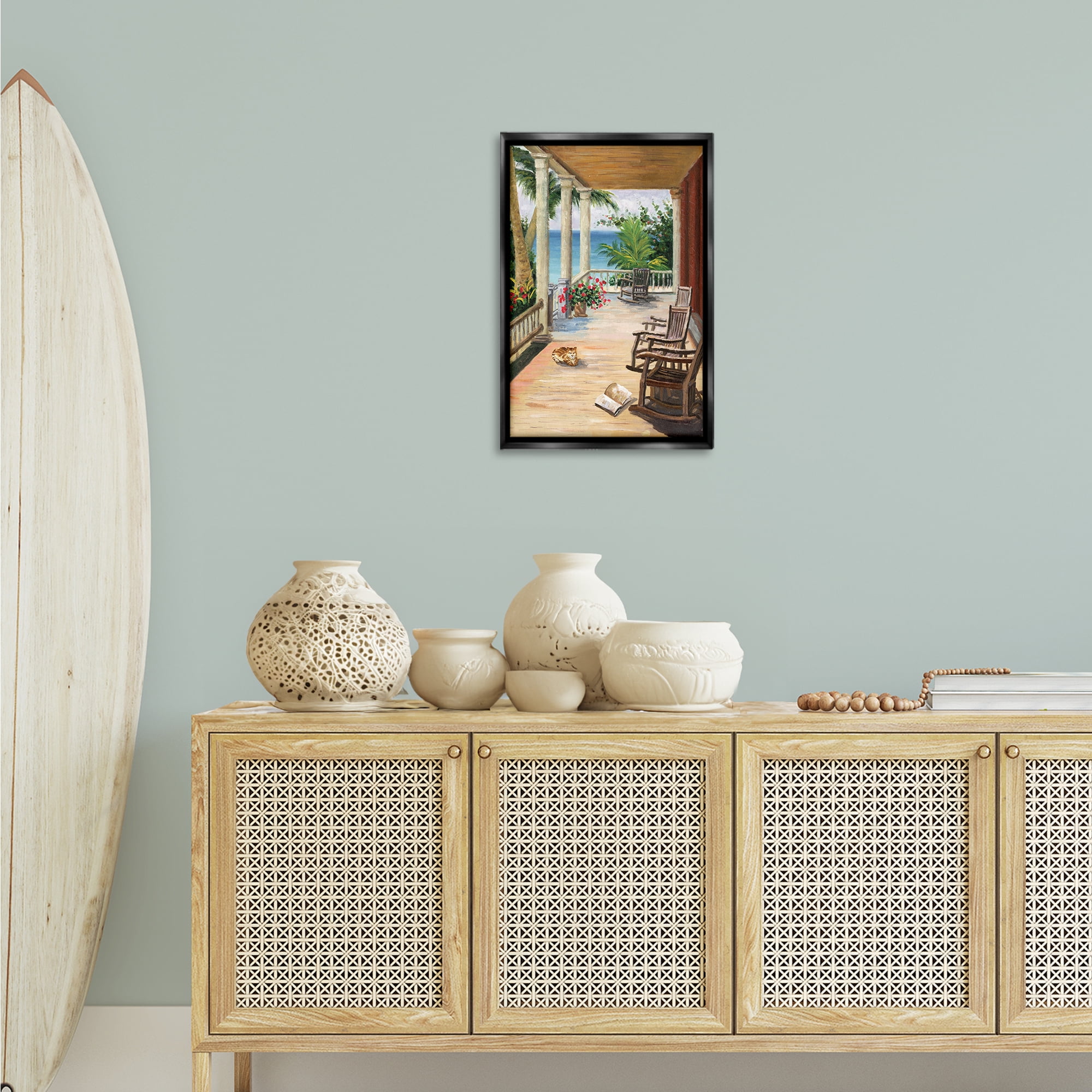 Stupell Industries Coastal Cape Cabin Coastal Painting Black Floater Framed Canvas Art Print Wall Art, 17 x 25