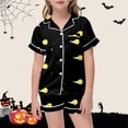 thumbnail image 2 of Shadoumai Silk Halloween Pajamas Size 10 Button Top Pumpkin Print Short Sleeved Button Top Satin Home Outfit 2 Piece Satin Pajama Outfits, 2 of 5