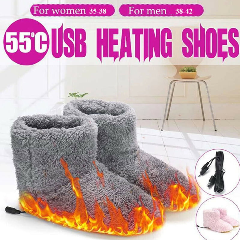 Electric USB Warm Foot Shoe Plush Slipper Feet Heated Washable Winter Sock Shoes 