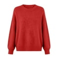 thumbnail image 4 of Women's Solid Color Pullover Sweater, Soft Short Pile Surface Round Neck Top, Loose Fit Long Sleeve Knit for Spring and Autumn, Comfortable Casual Sweater with Turn-Down Collar Red L, 4 of 4