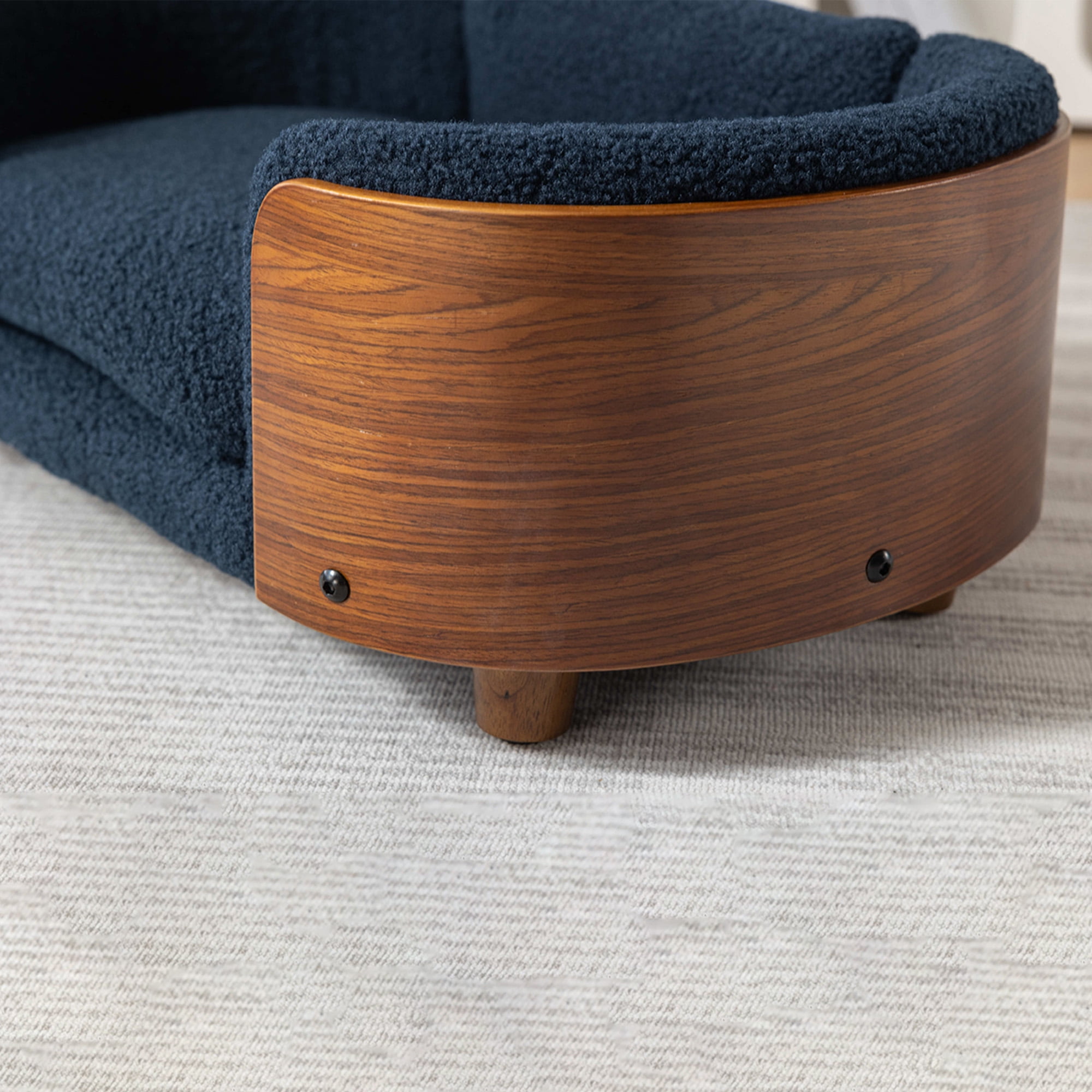 Pefilos 26" Pet Sofa for Indoors Dogs, Cat and Dog Bed with Solid Wood Legs and Walnut Bent Wood Back, Cashmere Cushion, Blue Pefilos 26" Pet Sofa for Indoors Dogs, Cat and Dog Bed with Solid Wood Legs and Walnut Bent Wood Back, Cashmere Cushion, Blue