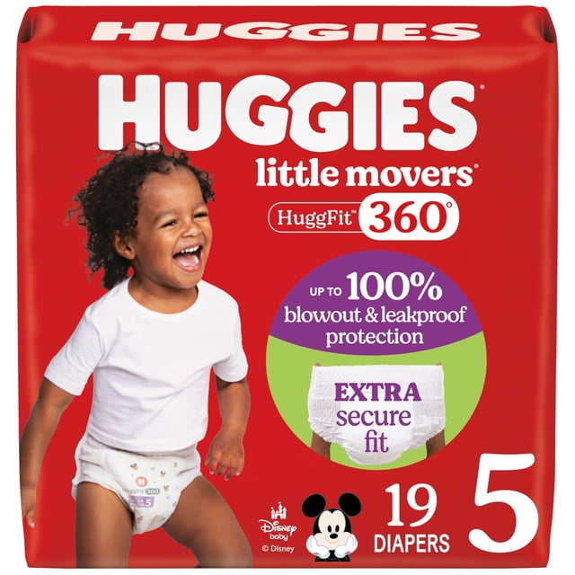 Pañales Huggies Little Movers HuggFit 360°, talla 5 (12-17 kg) x19