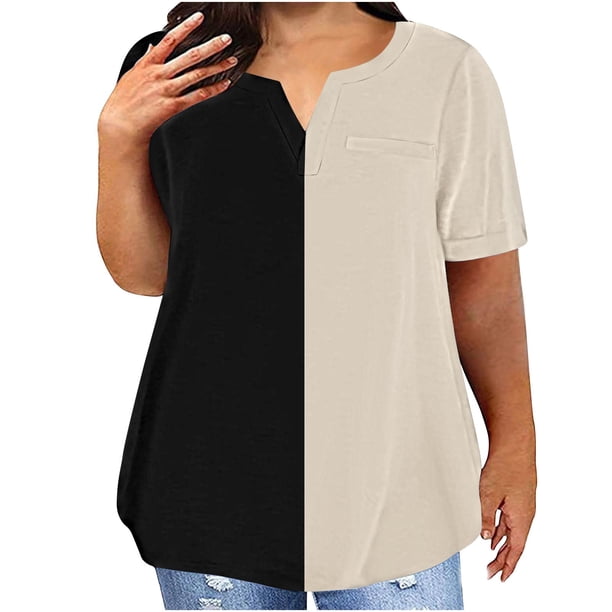 Plus Tamaño de las Mujeres Blusas, Cuello en V Casual Suelto Manga Corta Superior, Impresión Blusa Poliéster Spandex