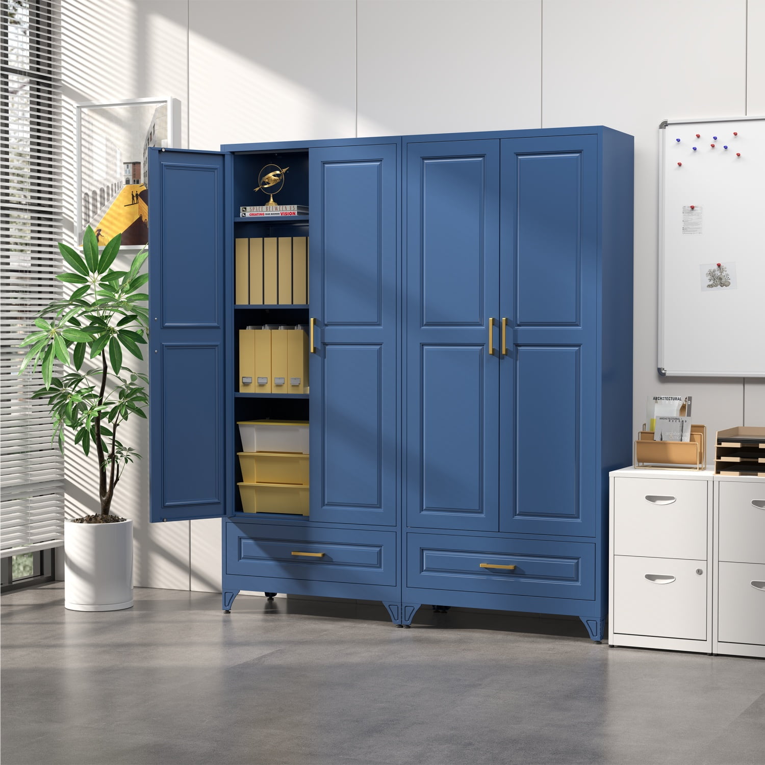 Polup 75" H Blue Kitchen Pantry Storage Cabinets with Drawers, Doors and Adjustable Shelves, Steel Large Cupboard