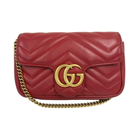 Pre-Owned GUCCI 476433 Chain Shoulder GG Marmont Bag Red Women's (Good)