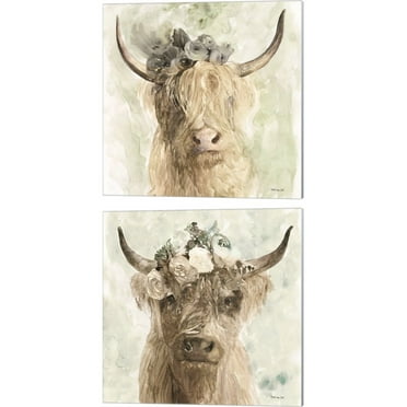 Great Art Now Cow and Crown by Stellar Design Studio 2 Piece Canvas Art Set Each 14W x 14H