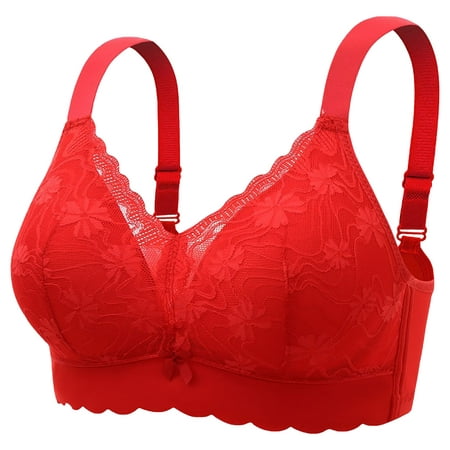 

YYDGH Push Up Bra for Women Plus Size Lace Mesh Bras Underwire Brassiere Red 34C