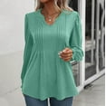 thumbnail image 6 of Abomasnow 2025 Fall Long Sleeve Tops for Womens Casual V Neck Pleated Front Shirts Solid Smocked Cuffs Sleeves Tunic Blouse Casual Loose Fashion T Shirts, 6 of 6