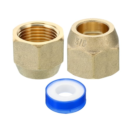 Uxcell 5/8 SAE Brass Flare Nut 2 Pack 45 Degree Copper Flared Tube Fitting Brass Pipe Fitting Cap with Tape Matte