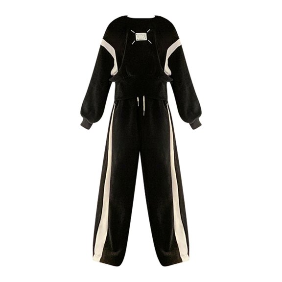 Otqutp 4-15 Years Girls Fall Winter Outfit Spring and Autumn Casual Waist Short Children's Long Sleeve Sweater Wide Leg Pants 2PC(Black,6-7 Years)