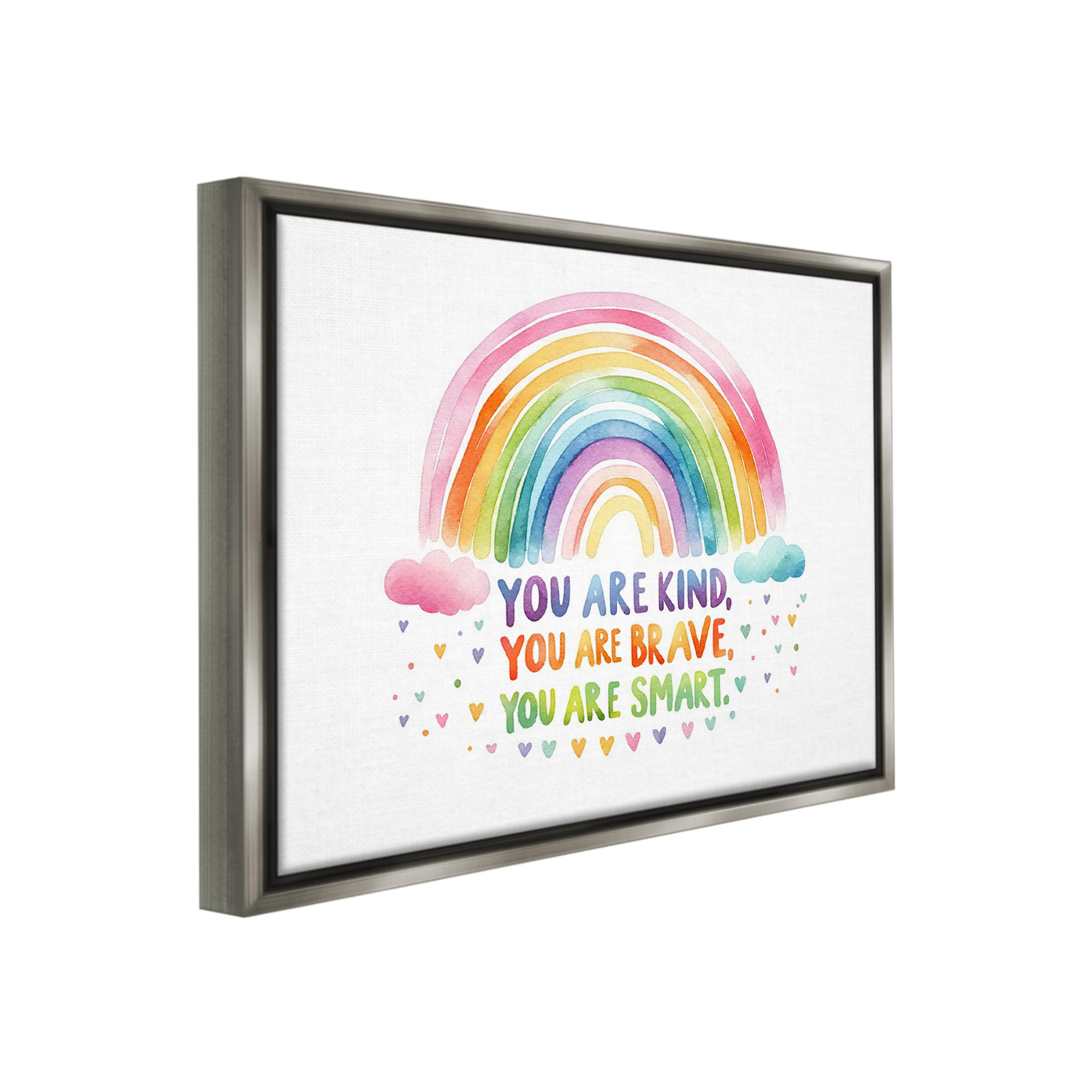 Stupell Industries Kind Brave Smart Rainbow Inspirational Painting Gray Floater Framed Canvas Art Print Wall Art, 31 x 25