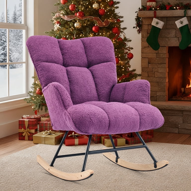 SAETSFEG Teddy Velvet Rocking Chair, Purple photo 2
