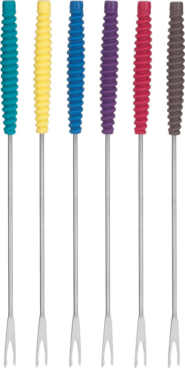 0823303 Meat Fondue Forks with Silicone Handles, Set of 6, Set of 6 colorful fondue forks... by