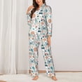 thumbnail image 2 of KLL Eiffel Tower Print Women's Long Sleeve Pajamas with Pants Sleepwear Loungewear 2 Set-Small, 2 of 7