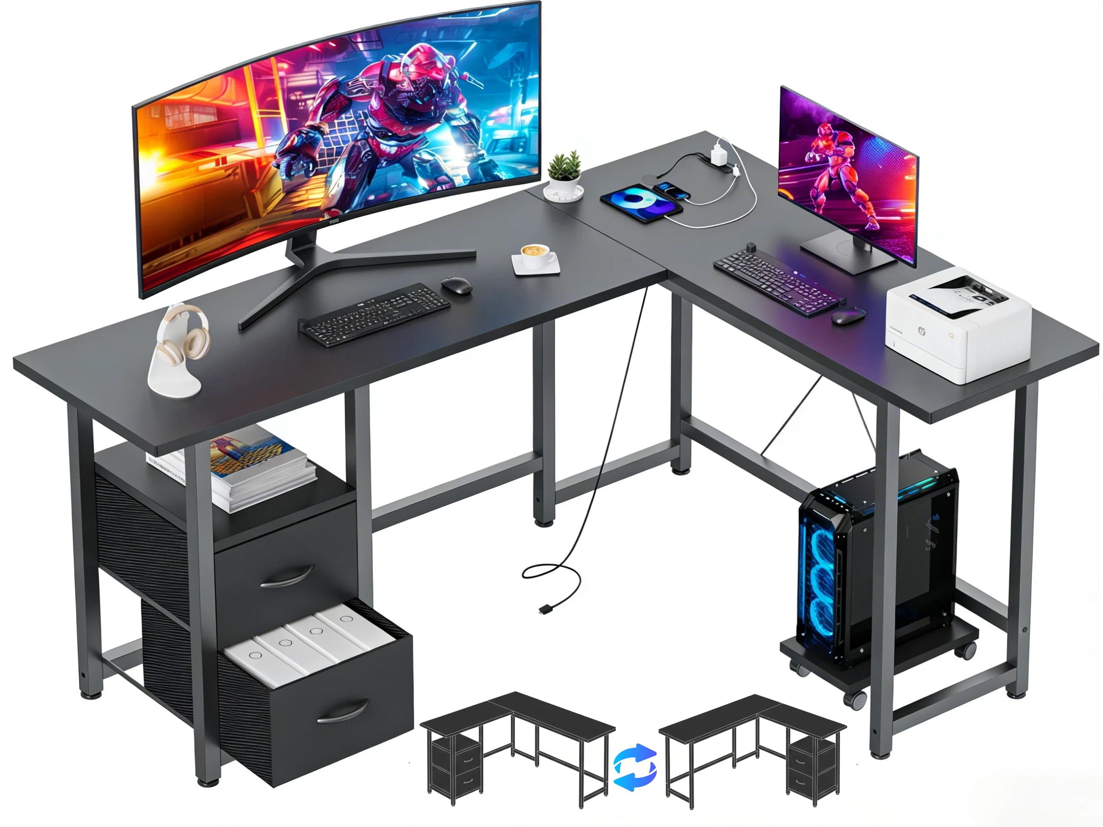 Computer Desk,Lofka 66" L Shaped Office Desk with Power Outlets  for Home and Office,Black