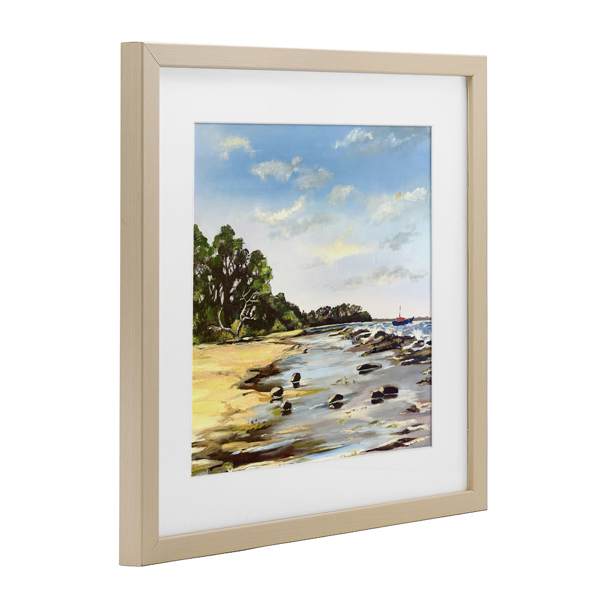 Low Tide Seascape Birch Framed Print Under Glass, design by Patricia Reynolds